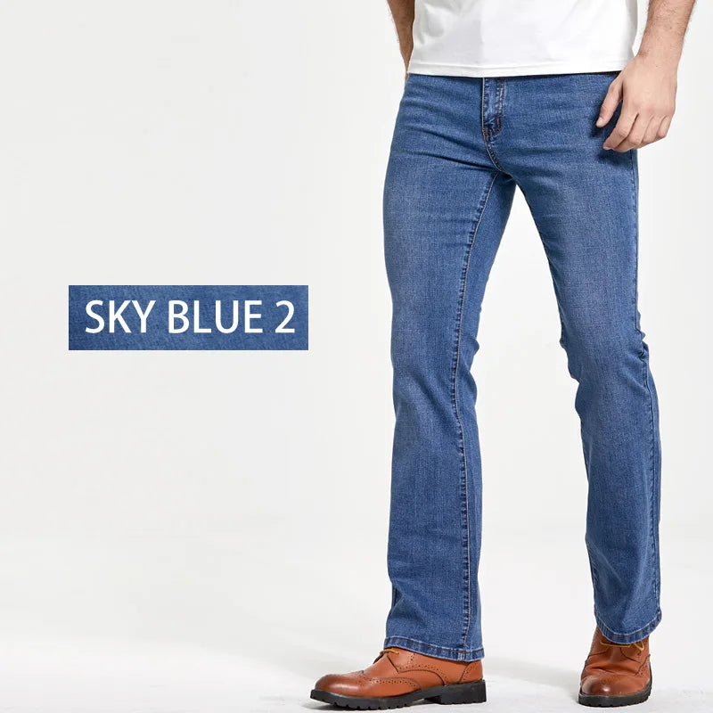 Jeans da uomo con taglio a stivale Pantaloni slim fit blu neri leggermente svasati Pantaloni classici in denim elasticizzato da uomo firmati