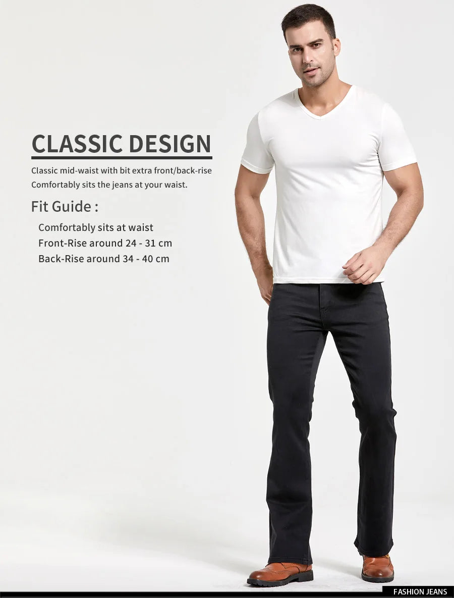 Jeans da uomo con taglio a stivale Pantaloni slim fit blu neri leggermente svasati Pantaloni classici in denim elasticizzato da uomo firmati
