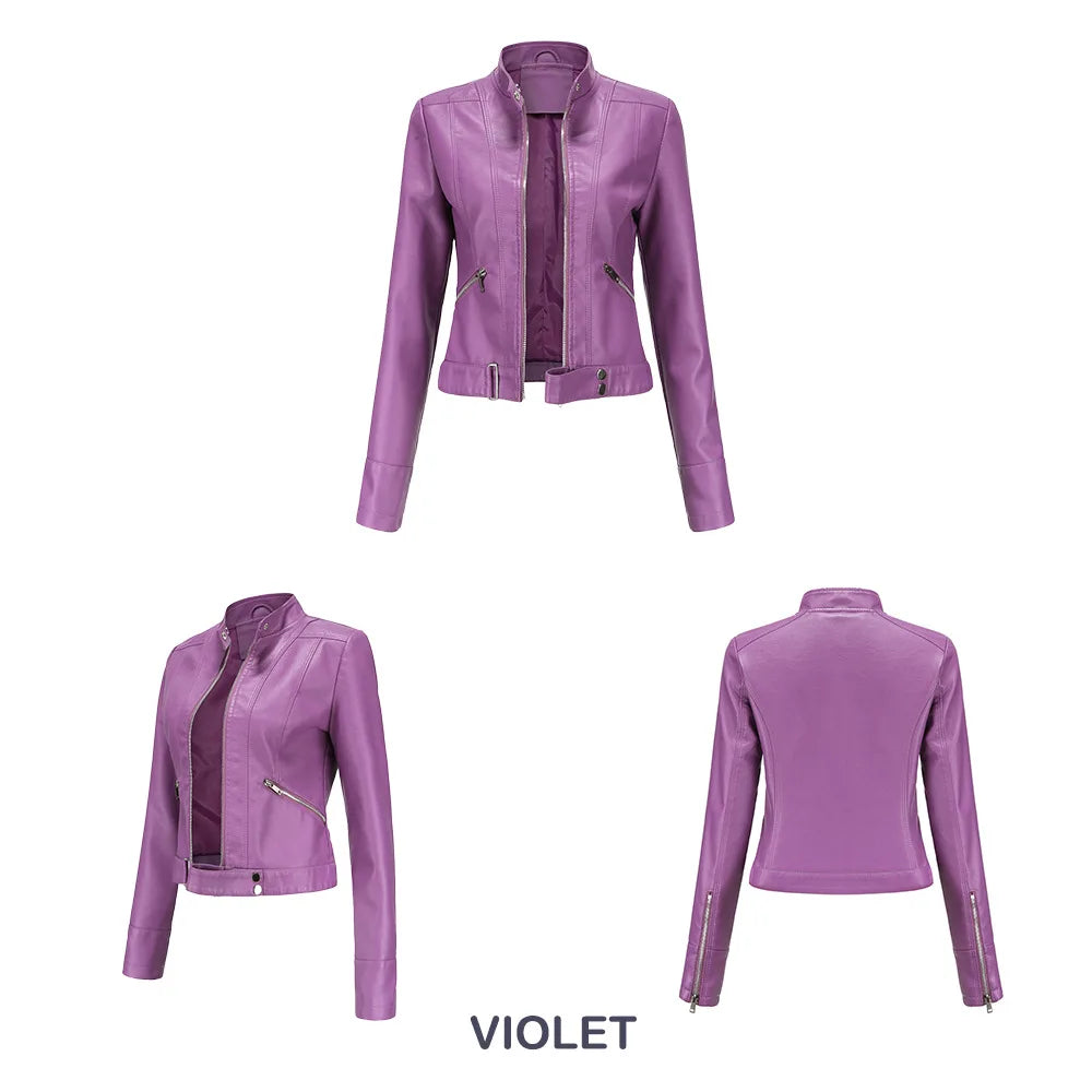 Giacca in Ecopelle da Donna 2026 Nuova Collezione Primavera Autunno Cappotto Donna Capospalla Nero Rosso Caffè Marrone Viola Chaqueta Mujer 3XL XXXL 2XL