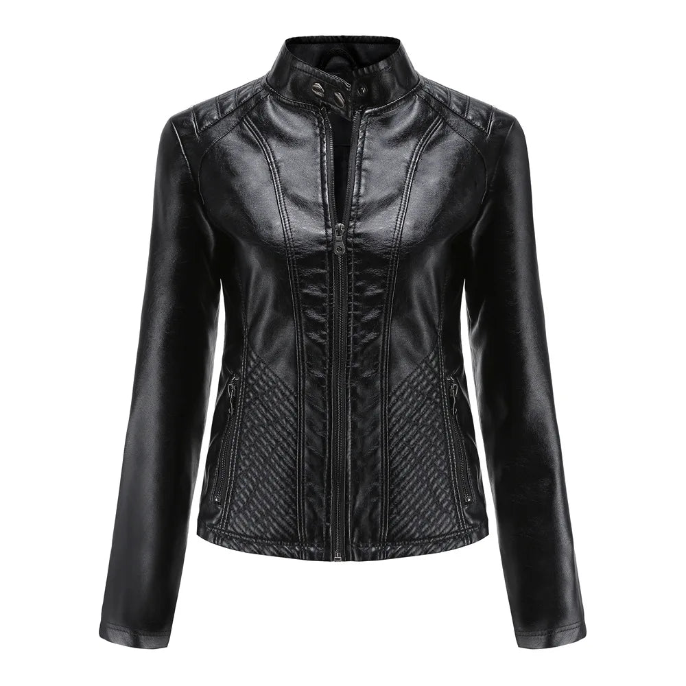Giacca in pelle da donna nuova primavera autunno giacche da donna moto di grandi dimensioni colletto alla coreana giacca in pelle PU capispalla femminile 3XL