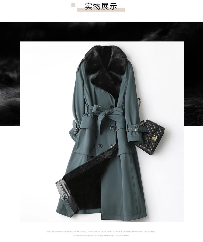 Lautaro Trench invernale lungo caldo e spesso con pelliccia sintetica, tasche interne con cintura, doppio petto, foderato in pelliccia di lusso per donna