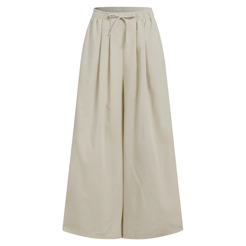 ZANZEA Pantaloni a gamba larga da donna eleganti Pantaloni autunnali Casual con coulisse Pantalon Palazzo Donna Elastico in vita Rapa oversize
