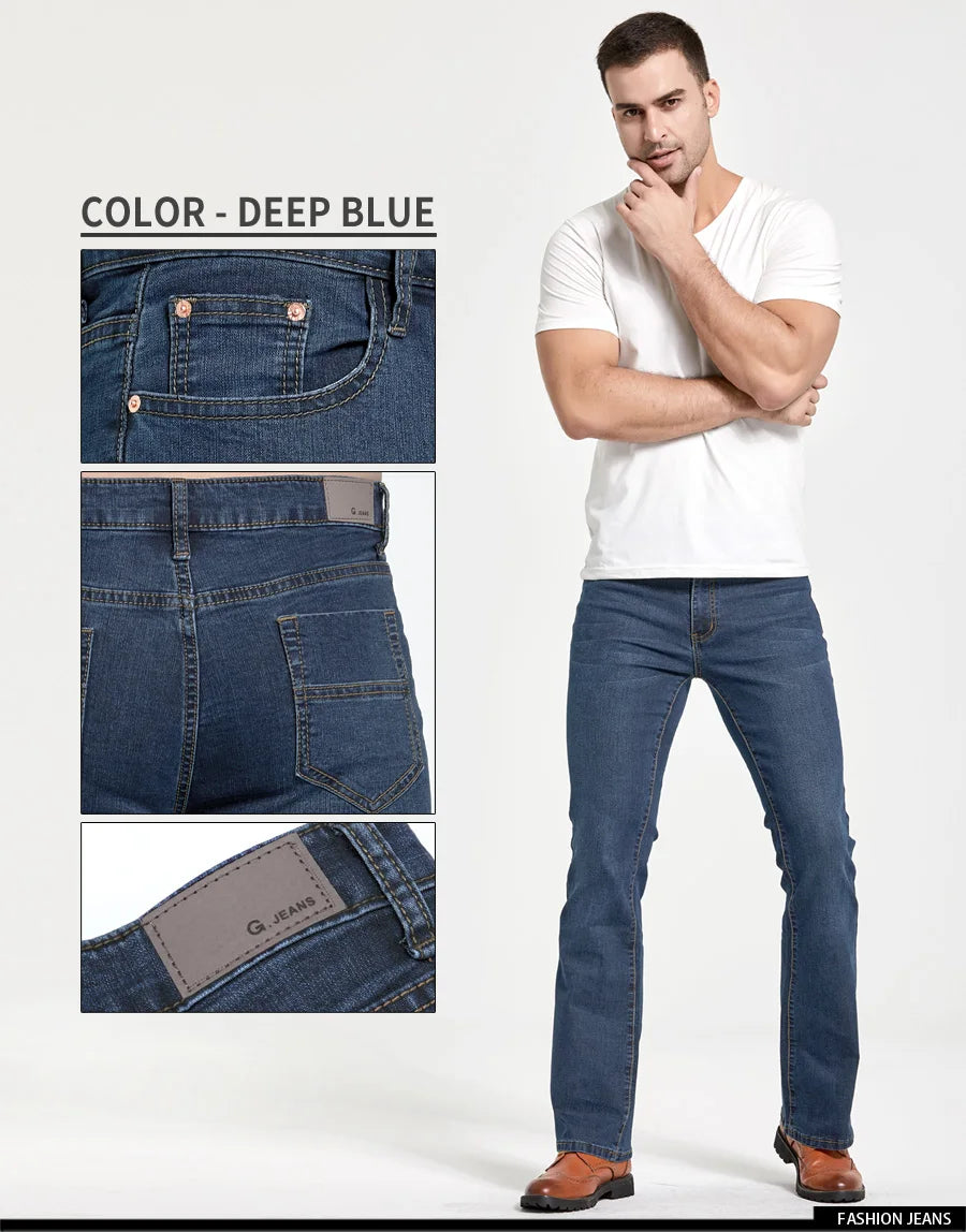 Jeans da uomo con taglio a stivale Pantaloni slim fit blu neri leggermente svasati Pantaloni classici in denim elasticizzato da uomo firmati