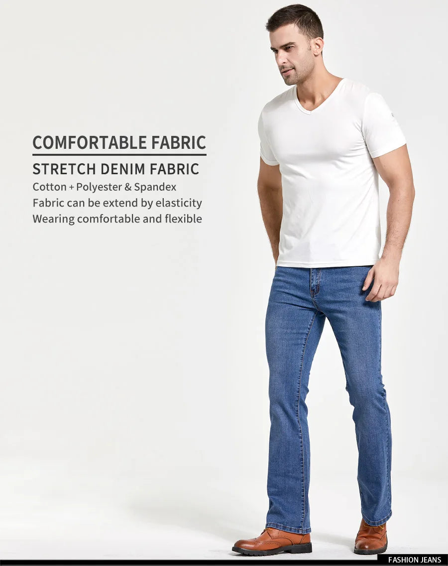 Jeans da uomo con taglio a stivale Pantaloni slim fit blu neri leggermente svasati Pantaloni classici in denim elasticizzato da uomo firmati