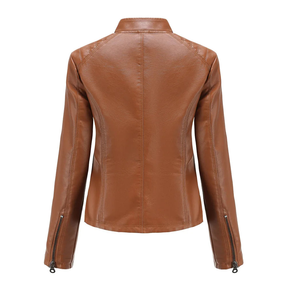 Giacca in pelle da donna nuova primavera autunno giacche da donna moto di grandi dimensioni colletto alla coreana giacca in pelle PU capispalla femminile 3XL