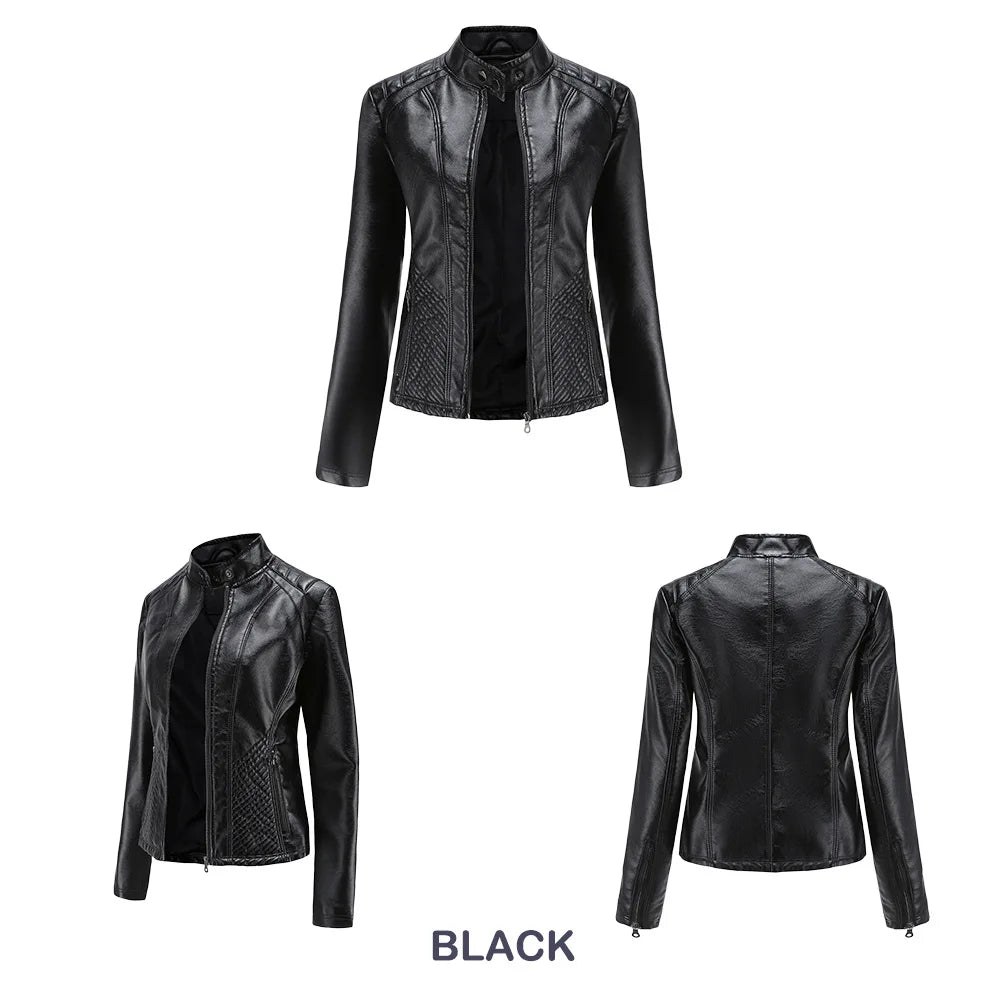 Giacca in pelle da donna nuova primavera autunno giacche da donna moto di grandi dimensioni colletto alla coreana giacca in pelle PU capispalla femminile 3XL