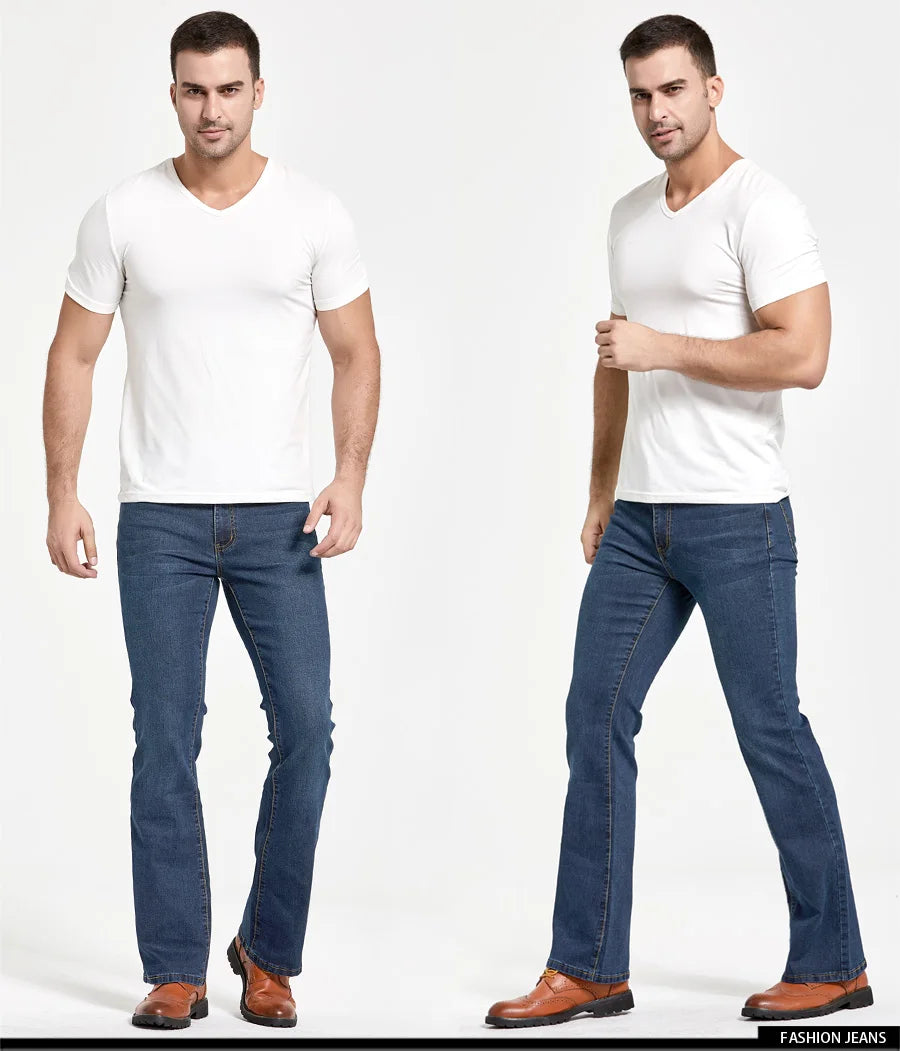 Jeans da uomo con taglio a stivale Pantaloni slim fit blu neri leggermente svasati Pantaloni classici in denim elasticizzato da uomo firmati