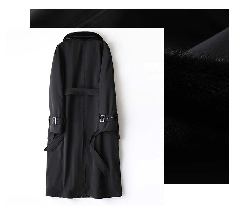 Lautaro Trench invernale lungo caldo e spesso con pelliccia sintetica, tasche interne con cintura, doppio petto, foderato in pelliccia di lusso per donna
