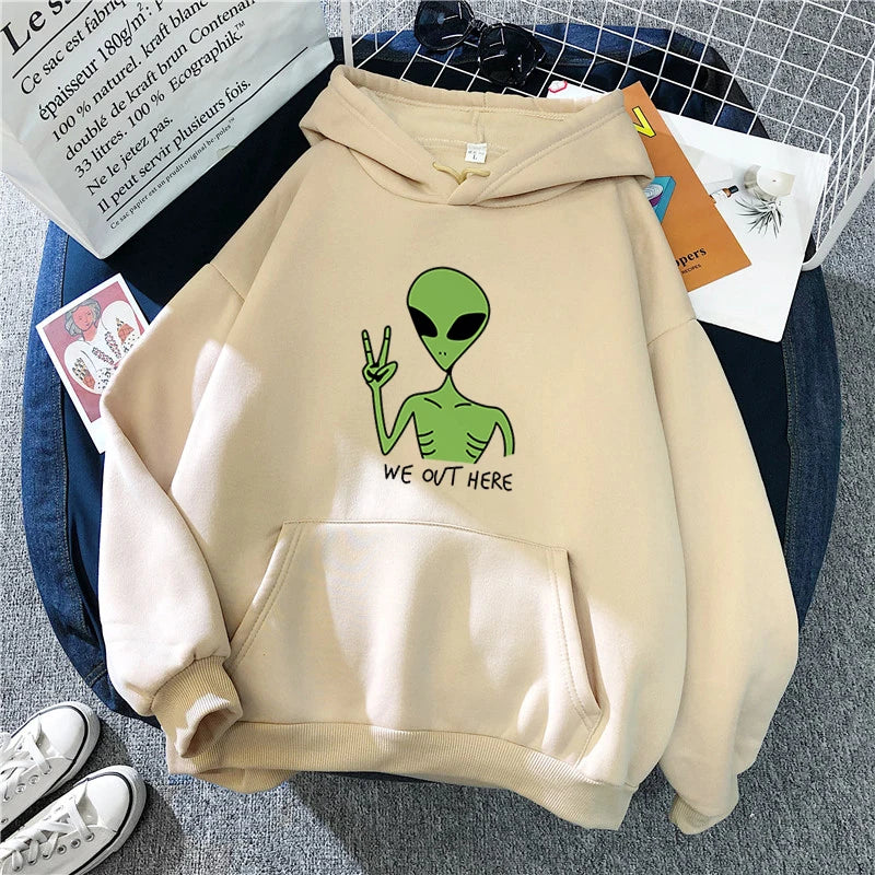 Nuove felpe alieno verde ragazze moda invernale top divertenti Moletom simpatico cartone animato streetwear donna felpa con cappuccio pullover allentato