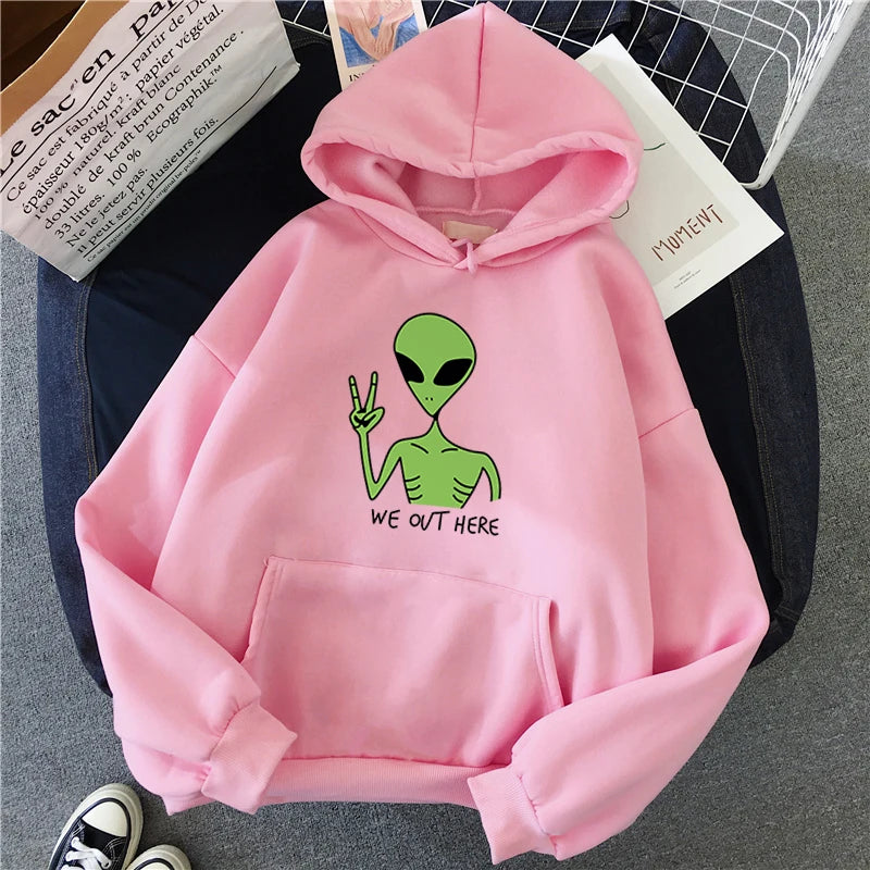Nuove felpe alieno verde ragazze moda invernale top divertenti Moletom simpatico cartone animato streetwear donna felpa con cappuccio pullover allentato