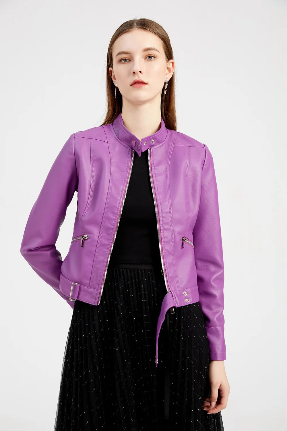 Giacca in Ecopelle da Donna 2026 Nuova Collezione Primavera Autunno Cappotto Donna Capospalla Nero Rosso Caffè Marrone Viola Chaqueta Mujer 3XL XXXL 2XL