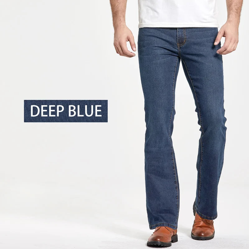 Jeans da uomo con taglio a stivale Pantaloni slim fit blu neri leggermente svasati Pantaloni classici in denim elasticizzato da uomo firmati