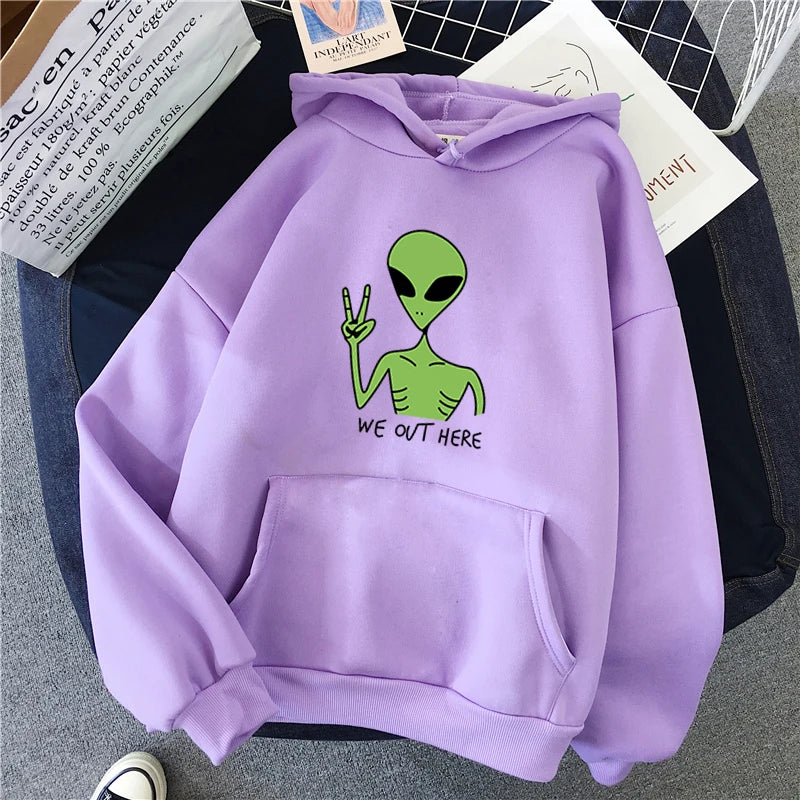 Nuove felpe alieno verde ragazze moda invernale top divertenti Moletom simpatico cartone animato streetwear donna felpa con cappuccio pullover allentato