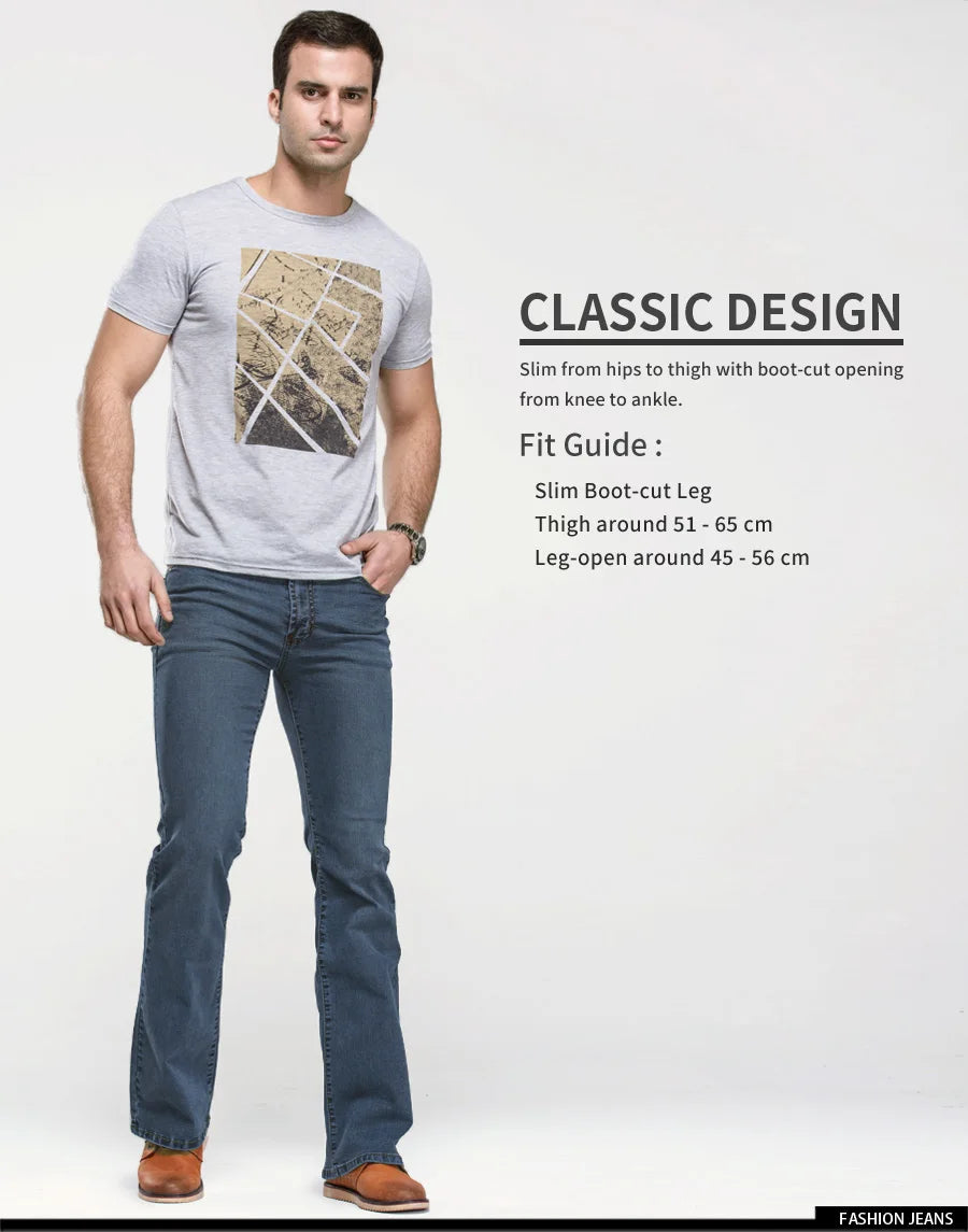 Jeans da uomo con taglio a stivale Pantaloni slim fit blu neri leggermente svasati Pantaloni classici in denim elasticizzato da uomo firmati