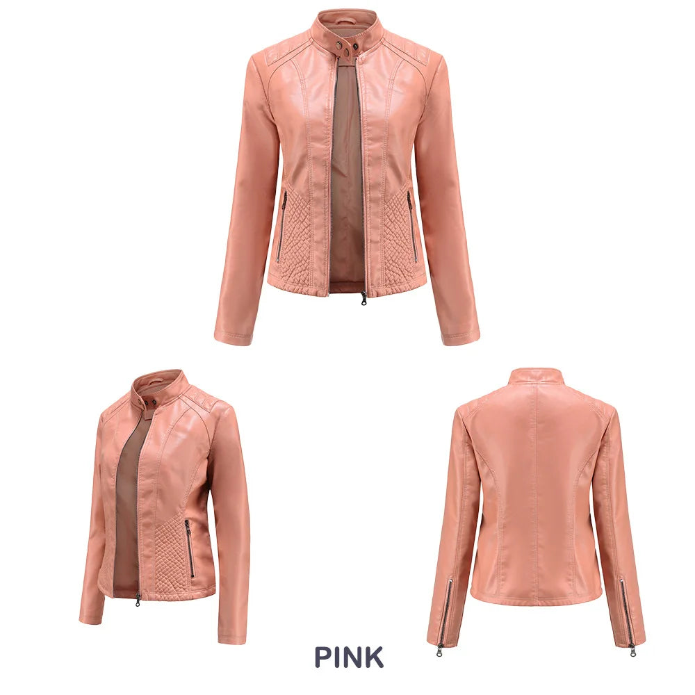 Giacca in pelle da donna nuova primavera autunno giacche da donna moto di grandi dimensioni colletto alla coreana giacca in pelle PU capispalla femminile 3XL