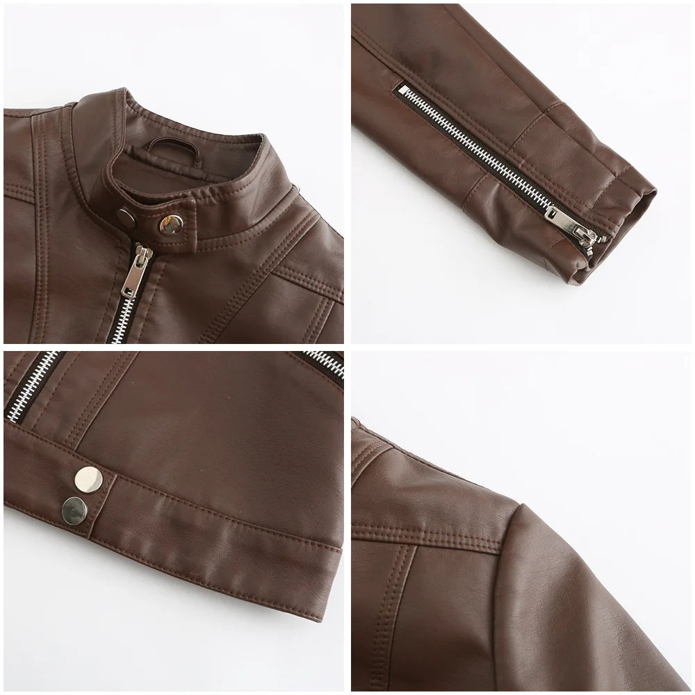 Giacca in Ecopelle da Donna 2026 Nuova Collezione Primavera Autunno Cappotto Donna Capospalla Nero Rosso Caffè Marrone Viola Chaqueta Mujer 3XL XXXL 2XL
