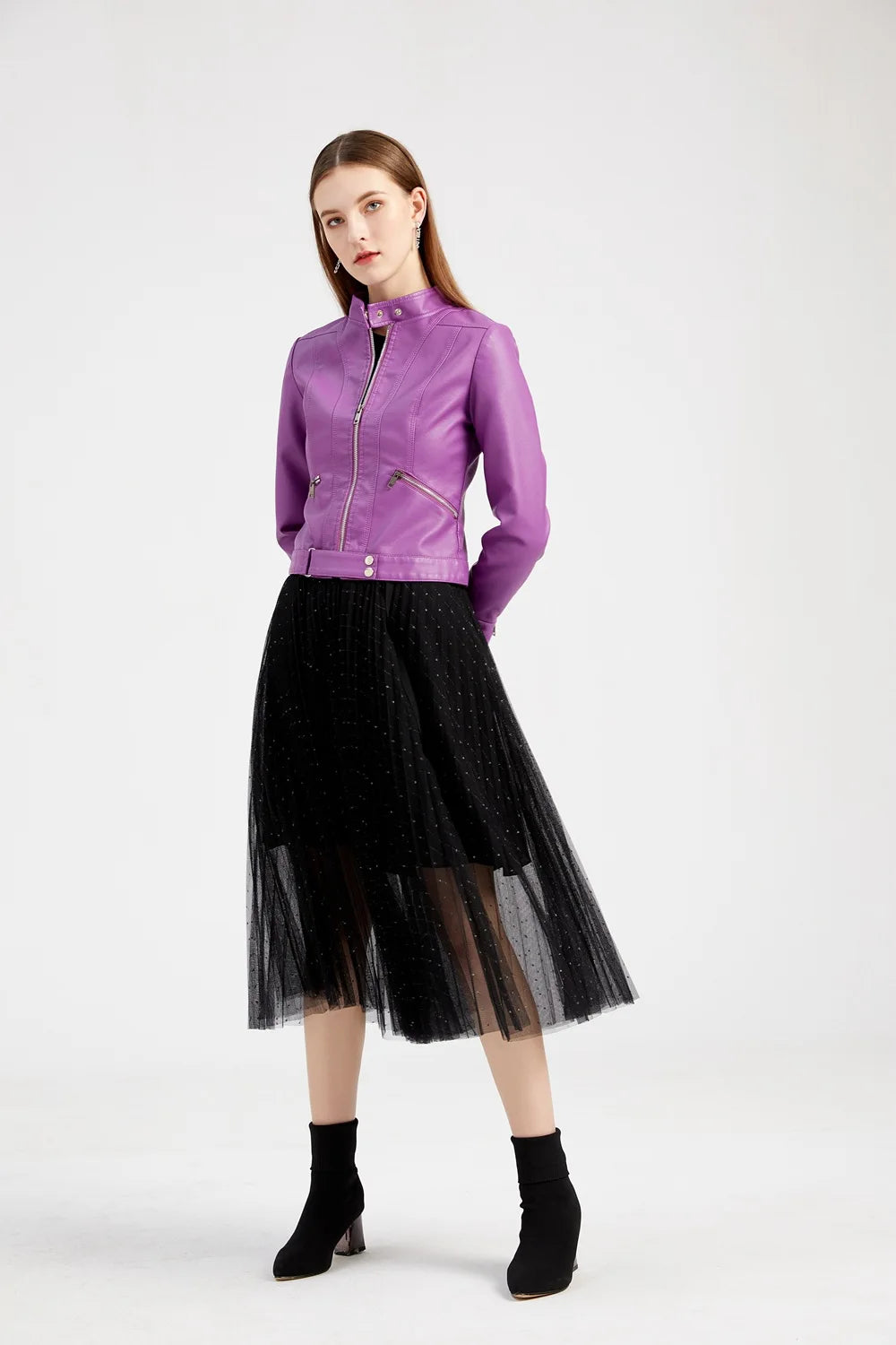 Giacca in Ecopelle da Donna 2026 Nuova Collezione Primavera Autunno Cappotto Donna Capospalla Nero Rosso Caffè Marrone Viola Chaqueta Mujer 3XL XXXL 2XL