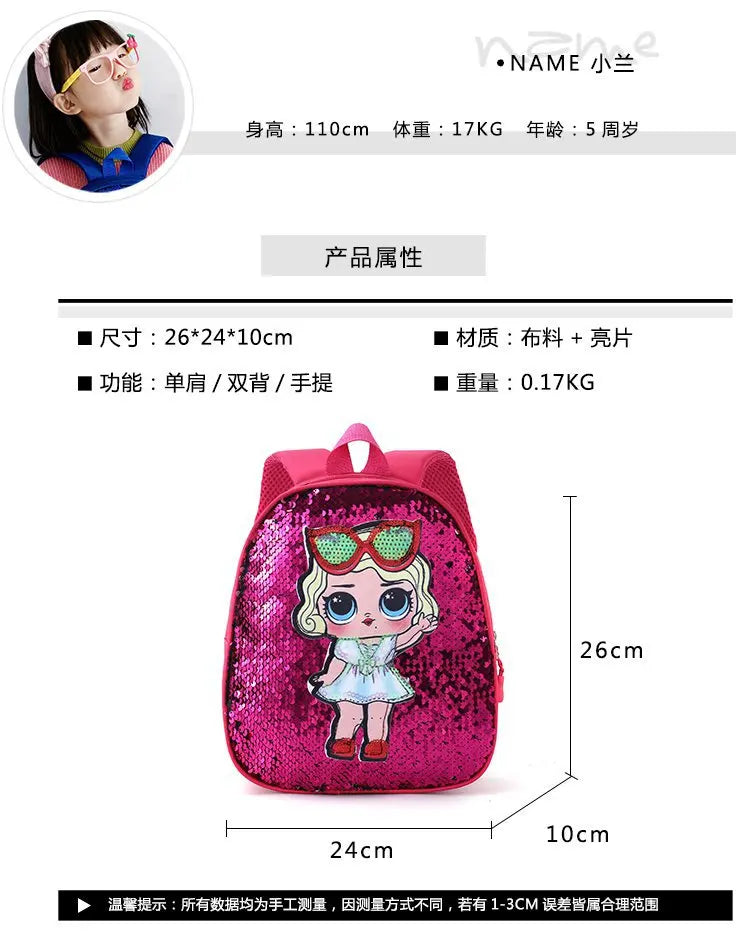 Borse zaino con paillettes per bambini carini 3-6 anni Borsa da scuola per bambini adorabili per asilo Moda Cartoon Borse per neonate Zaino