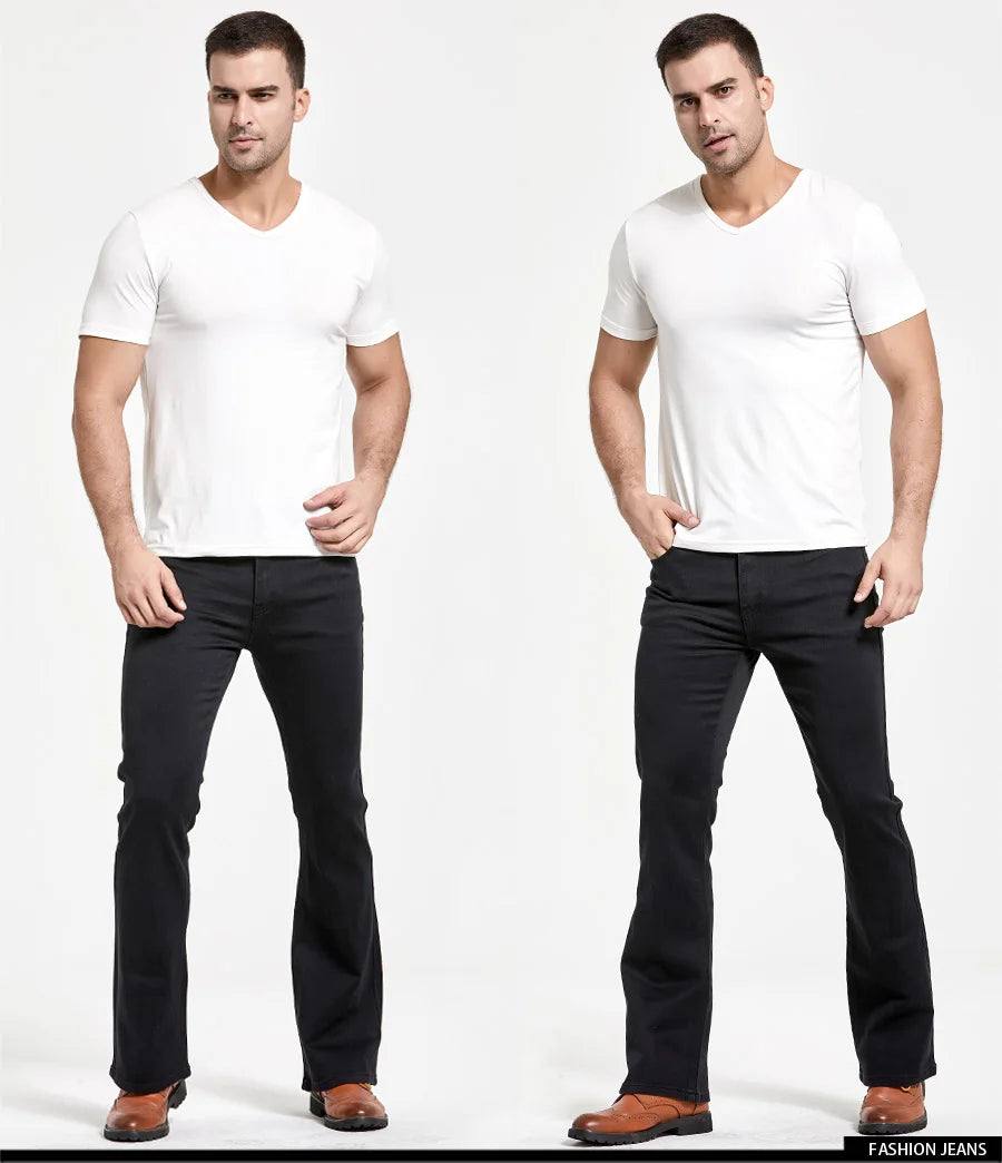 Jeans da uomo con taglio a stivale Pantaloni slim fit blu neri leggermente svasati Pantaloni classici in denim elasticizzato da uomo firmati