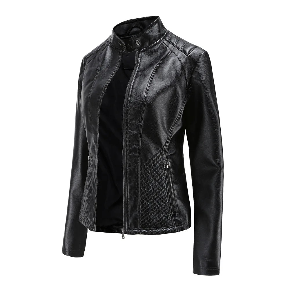 Giacca in pelle da donna nuova primavera autunno giacche da donna moto di grandi dimensioni colletto alla coreana giacca in pelle PU capispalla femminile 3XL