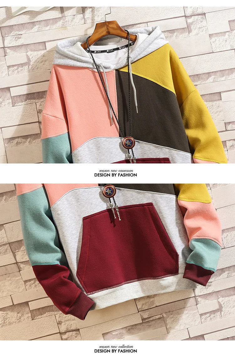 Felpe con cappuccio uomo autunno inverno Casual sciolto Moda uomo mendicante Punk Hip Pop Patchwork velluto Pullover coppie maschio Moda Streetwear