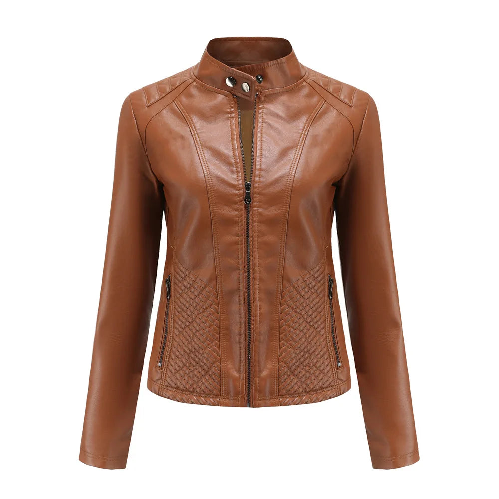 Giacca in pelle da donna nuova primavera autunno giacche da donna moto di grandi dimensioni colletto alla coreana giacca in pelle PU capispalla femminile 3XL