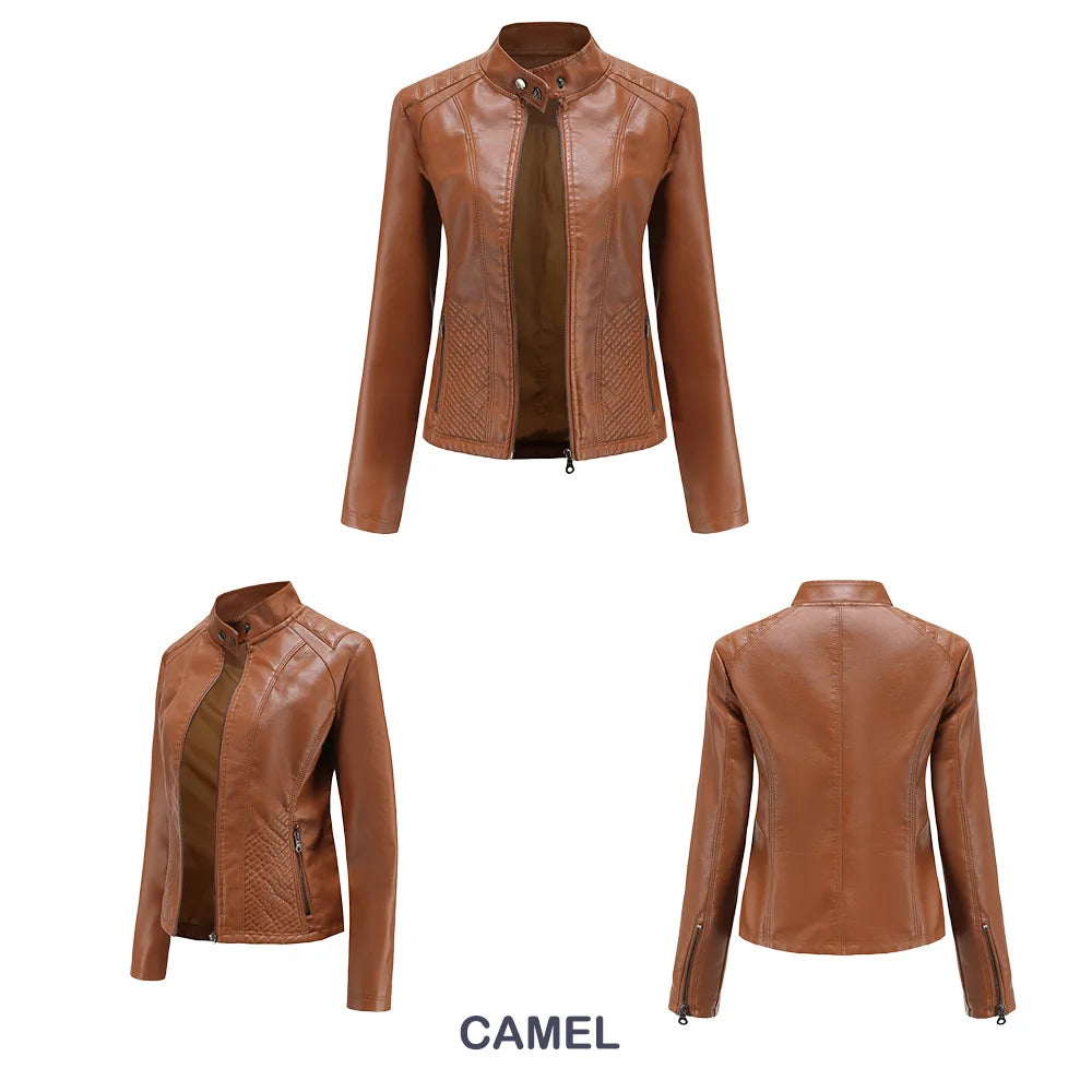 Giacca in pelle da donna nuova primavera autunno giacche da donna moto di grandi dimensioni colletto alla coreana giacca in pelle PU capispalla femminile 3XL