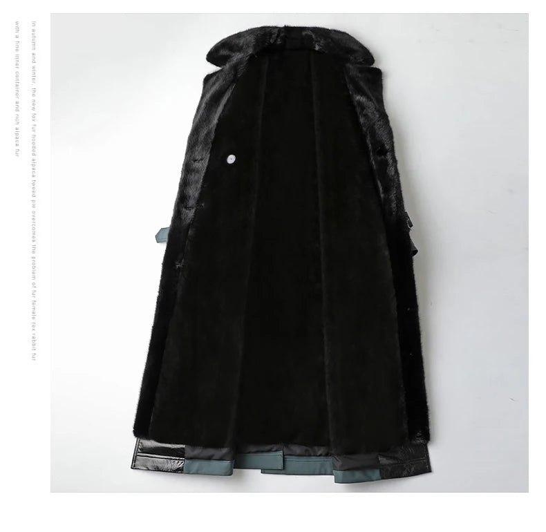 Lautaro Trench invernale lungo caldo e spesso con pelliccia sintetica, tasche interne con cintura, doppio petto, foderato in pelliccia di lusso per donna