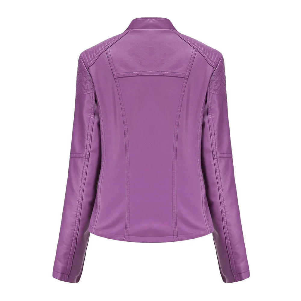 2023 primavera autunno signore giacche in pelle Moto donna colletto rovesciato cerniera Slim nero Moto e Biker giacca in pelle femminile