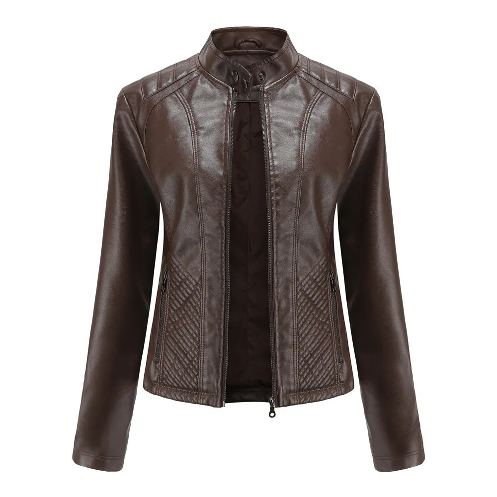 Giacca in pelle da donna nuova primavera autunno giacche da donna moto di grandi dimensioni colletto alla coreana giacca in pelle PU capispalla femminile 3XL