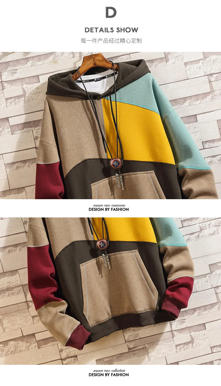 Felpe con cappuccio uomo autunno inverno Casual sciolto Moda uomo mendicante Punk Hip Pop Patchwork velluto Pullover coppie maschio Moda Streetwear
