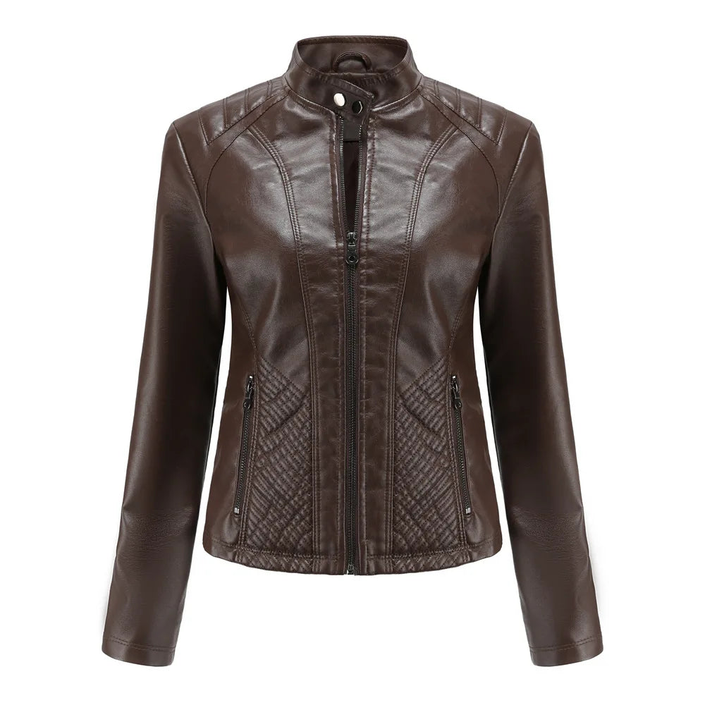 Giacca in pelle da donna nuova primavera autunno giacche da donna moto di grandi dimensioni colletto alla coreana giacca in pelle PU capispalla femminile 3XL