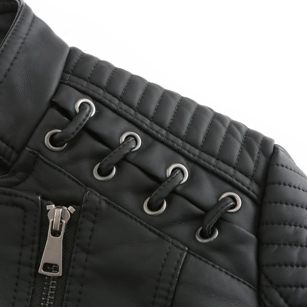 2023 primavera autunno signore giacche in pelle Moto donna colletto rovesciato cerniera Slim nero Moto e Biker giacca in pelle femminile