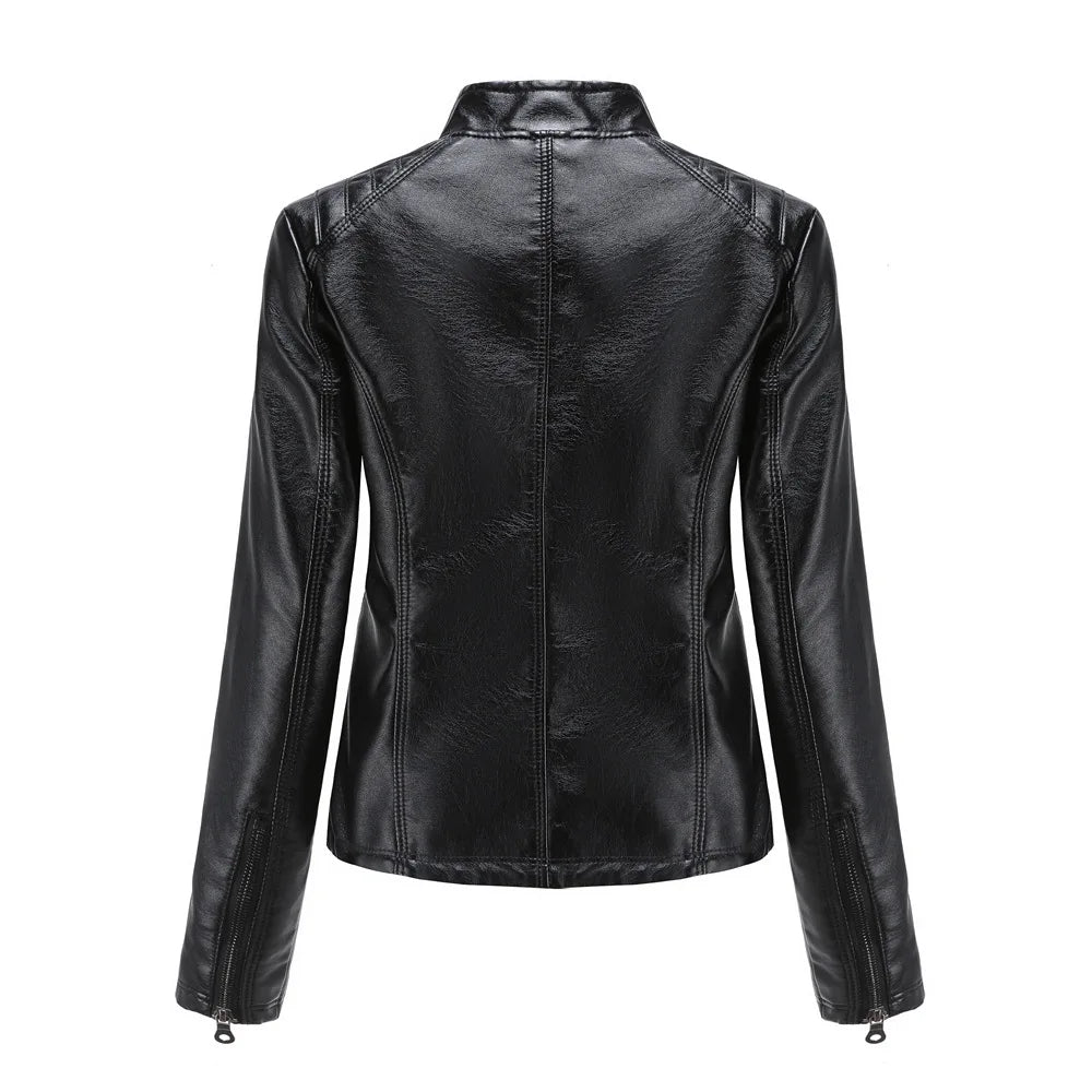 Giacca in pelle da donna nuova primavera autunno giacche da donna moto di grandi dimensioni colletto alla coreana giacca in pelle PU capispalla femminile 3XL