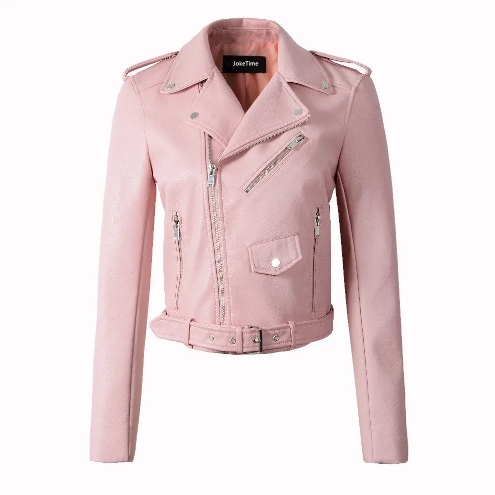 2025 Primavera Autunno Nuova giacca di pelle da donna Abbigliamento da moto Cappotto corto