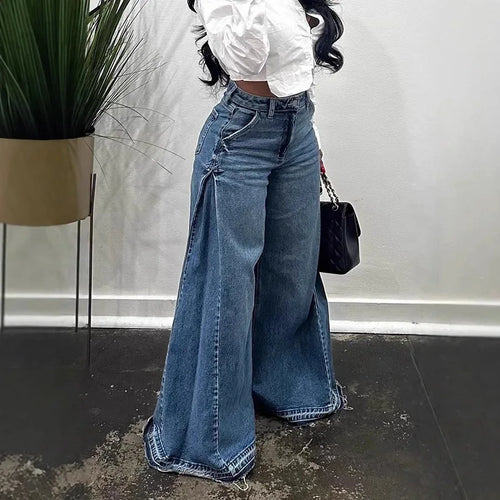 Pantaloni jeans svasati a gamba larga larghi alla moda casual impiombati da donna di nuova moda europea americana Pantaloni jeans streetwear femminili