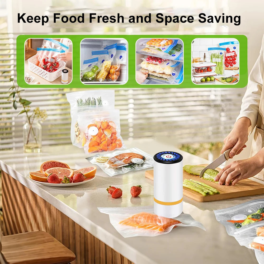 Electric Vacuum Sealer Pump Handheld Mini Electric Vacuum Pump Mini Food Vacuum Sealer Machine with Reusable Vacuum Sealing Bags