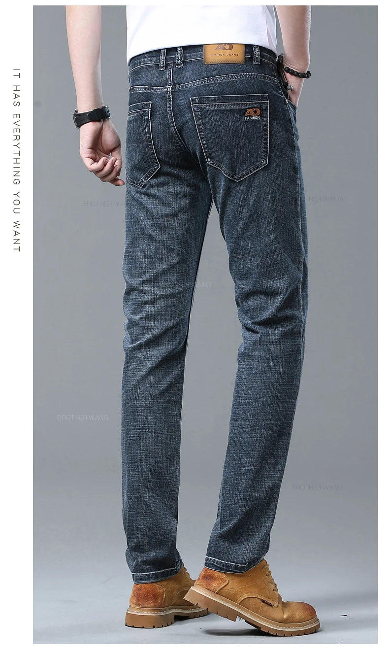 Jeans slim azzurri da uomo primaverili Pantaloni in denim in tessuto elasticizzato casual alla moda Pantaloni classici Grigio fumo