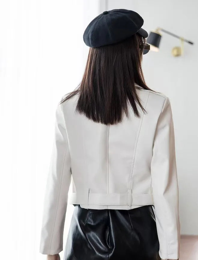 2025 Primavera Autunno Nuova giacca di pelle da donna Abbigliamento da moto Cappotto corto