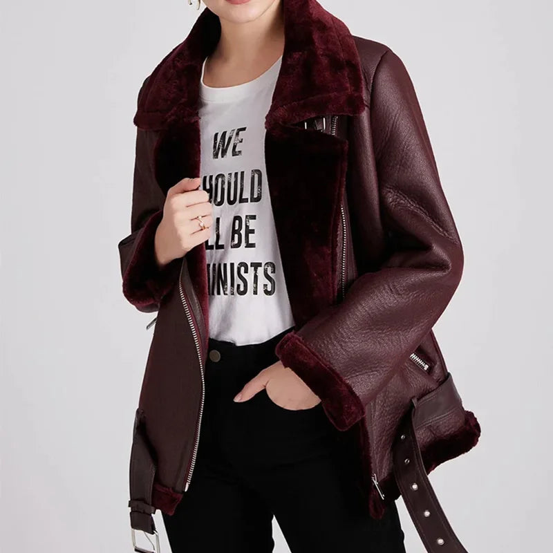 Ailegogo Cappotti Invernali Donna Spessa Pelliccia Sintetica Cappotto di Pelle di Pecora Pelliccia Femminile Giacca Impiombata Aviatore Outwear Casaco Feminino