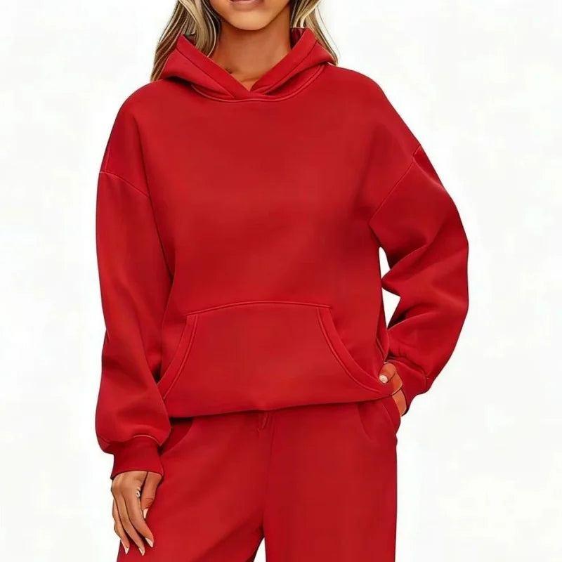Felpa con cappuccio sportiva casual autunno inverno Felpa con cappuccio allentata moda donna a maniche lunghe tinta unita Pullover da donna