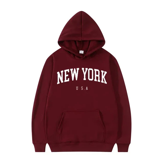 Uomo Donna New York USA City Felpe con cappuccio Moda Lettera stampata Felpe grafiche Allentate Casual Harajuku Pullover con cappuccio Abbigliamento sportivo