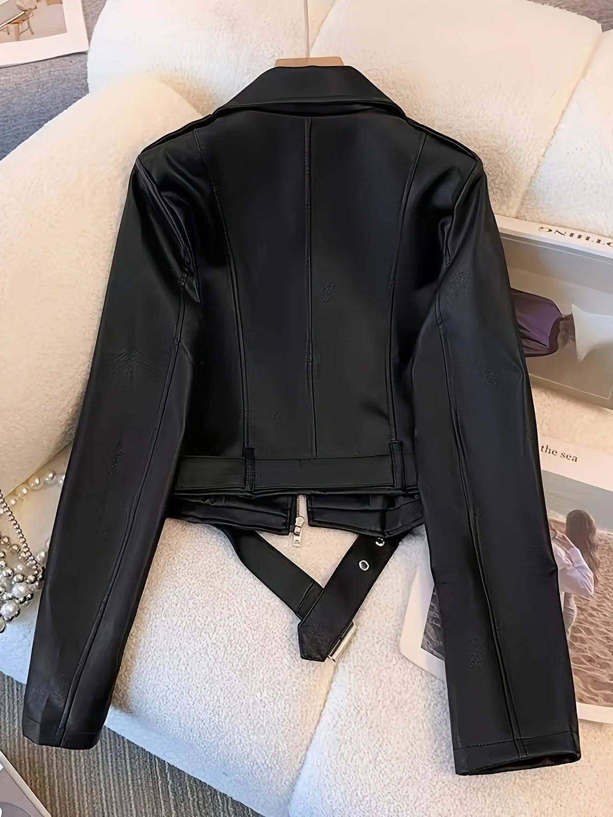 Giacca slim in pelle da motociclista corta americana retrò da donna primaverile e autunnale