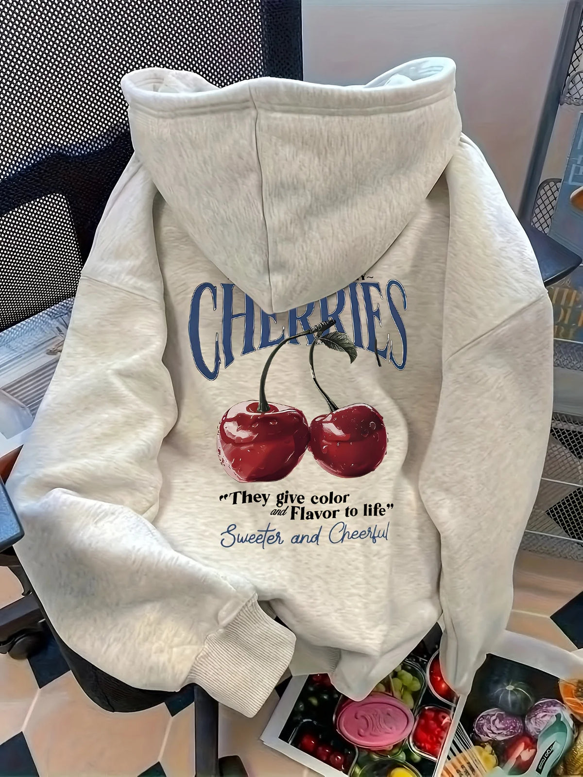 Felpa con cappuccio da donna Felpa con cappuccio con stampa ciliegia Pullover casual oversize con felpe con grafica ciliegia Hip Hop