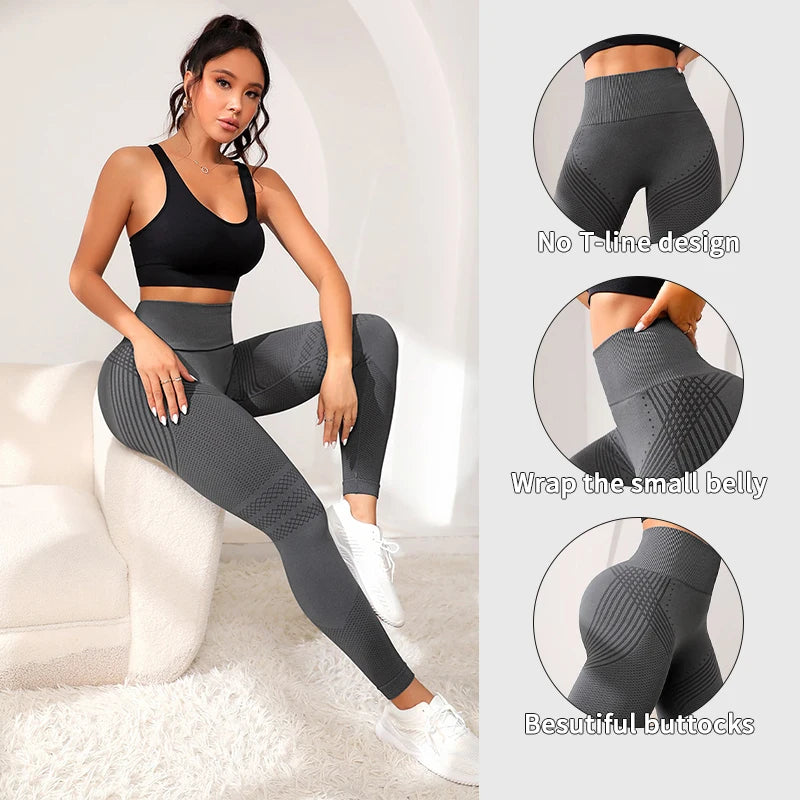Pantaloni sportivi con linee sexy Sollevamento glutei Pantaloni sportivi attillati Pantaloni fitness elastici a vita alta da donna Pantaloni da yoga da corsa