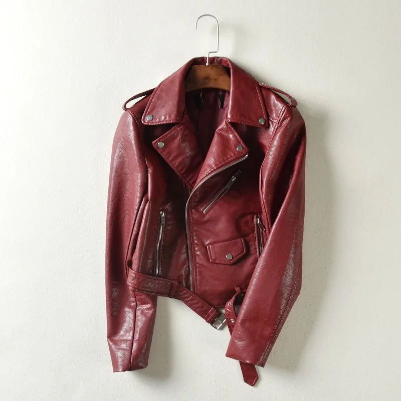 2025 Primavera Autunno Nuova giacca di pelle da donna Abbigliamento da moto Cappotto corto