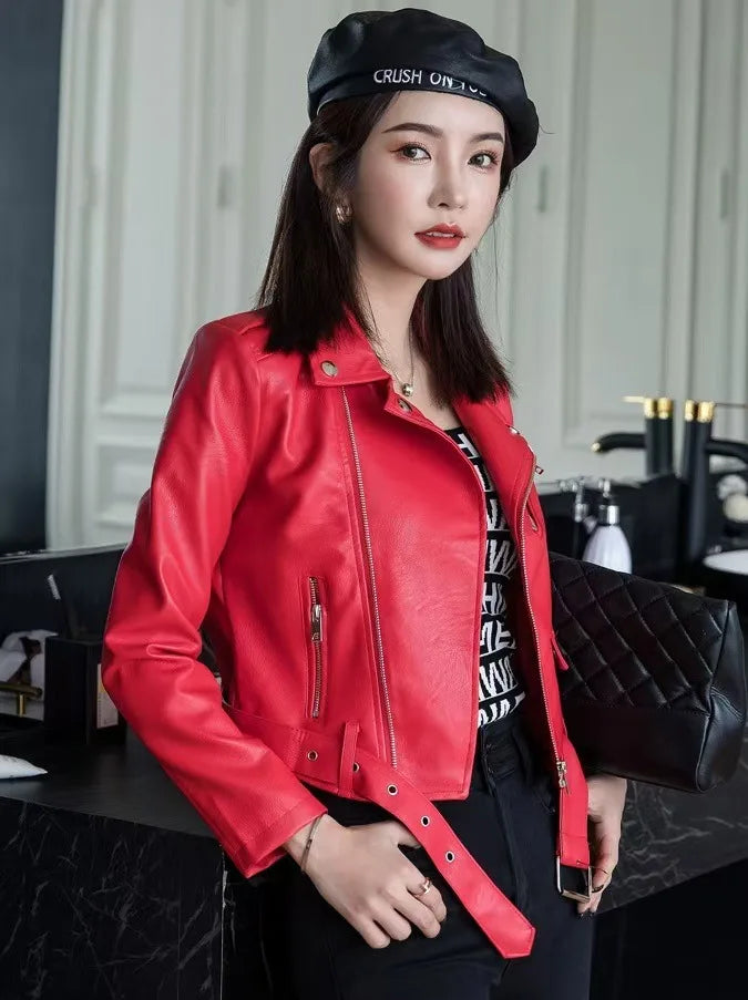 2025 Primavera Autunno Nuova giacca di pelle da donna Abbigliamento da moto Cappotto corto