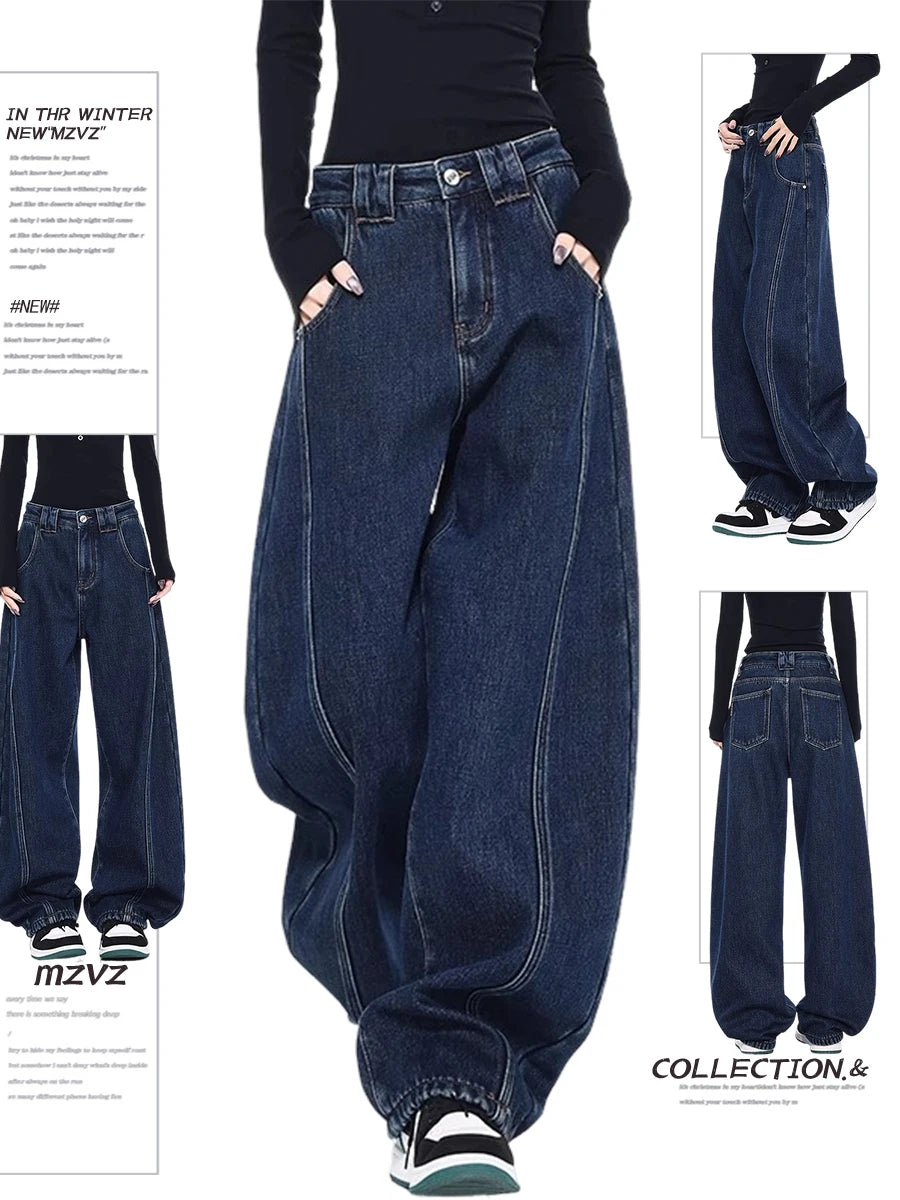 Jeans strappati larghi blu da donna Pantaloni in denim vintage Y2k Harajuku Pantaloni lunghi jeans larghi oversize stile giapponese anni 2000