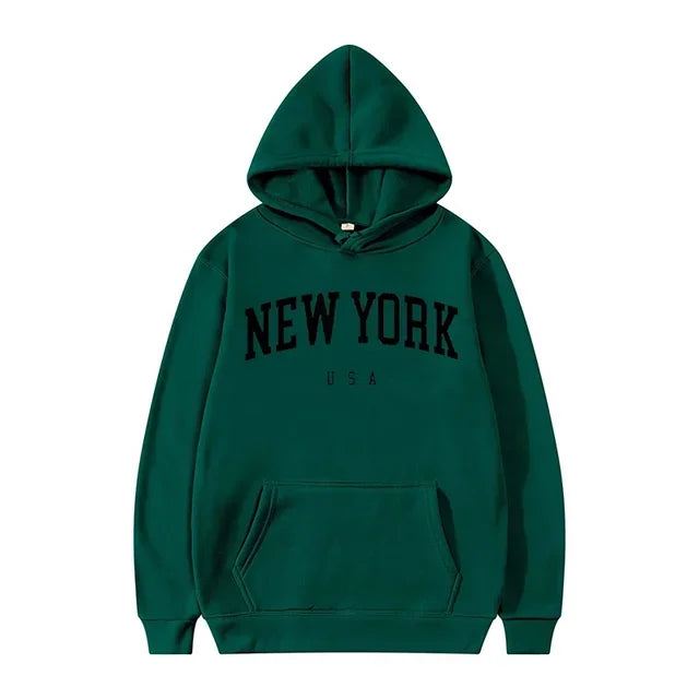 Uomo Donna New York USA City Felpe con cappuccio Moda Lettera stampata Felpe grafiche Allentate Casual Harajuku Pullover con cappuccio Abbigliamento sportivo