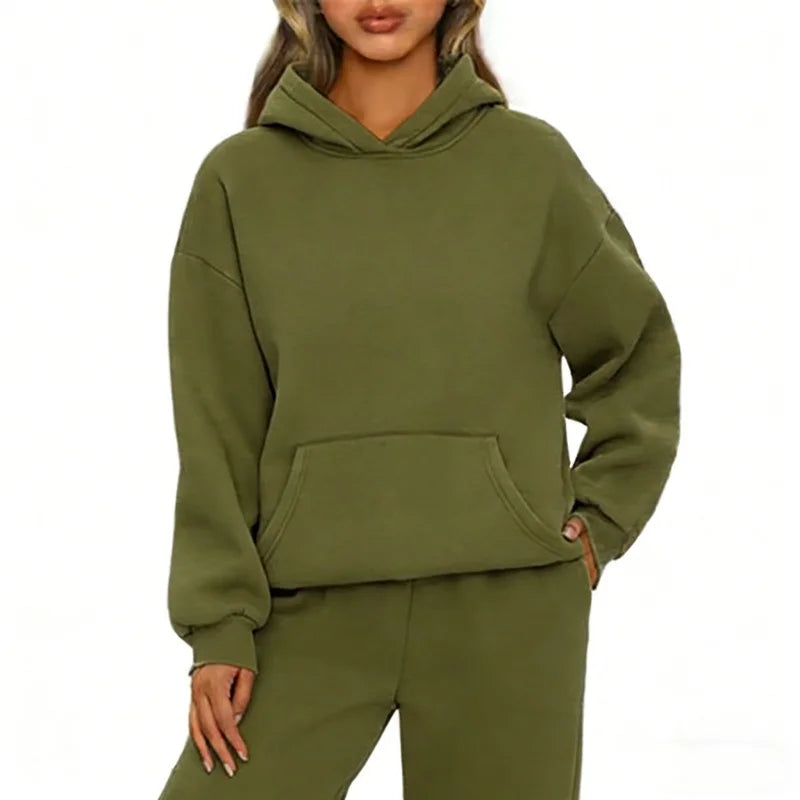 Felpa con cappuccio sportiva casual autunno inverno Felpa con cappuccio allentata moda donna a maniche lunghe tinta unita Pullover da donna